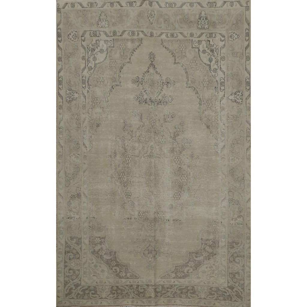 Hand Knotted Oriental 100% Wool Carpet Traditional Medallion Beige & Ivories Tabriz Area Rug - 10' 0'' X 6' 11''