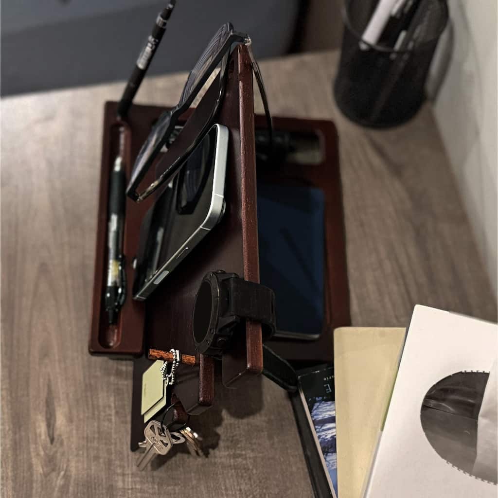 Nightstand accessories organizer phone tablet wallet watch stand