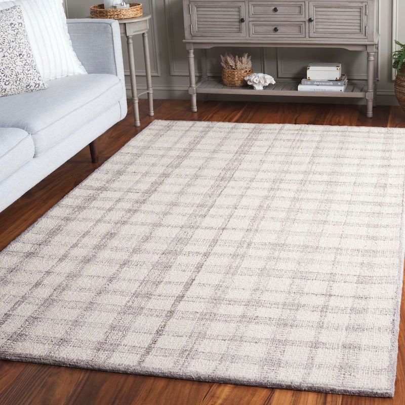 SAFAVIEH Handmade Abstract Zilia Checkered Wool Rug - 8' x 10' - Ivory/Silver - Rectangle