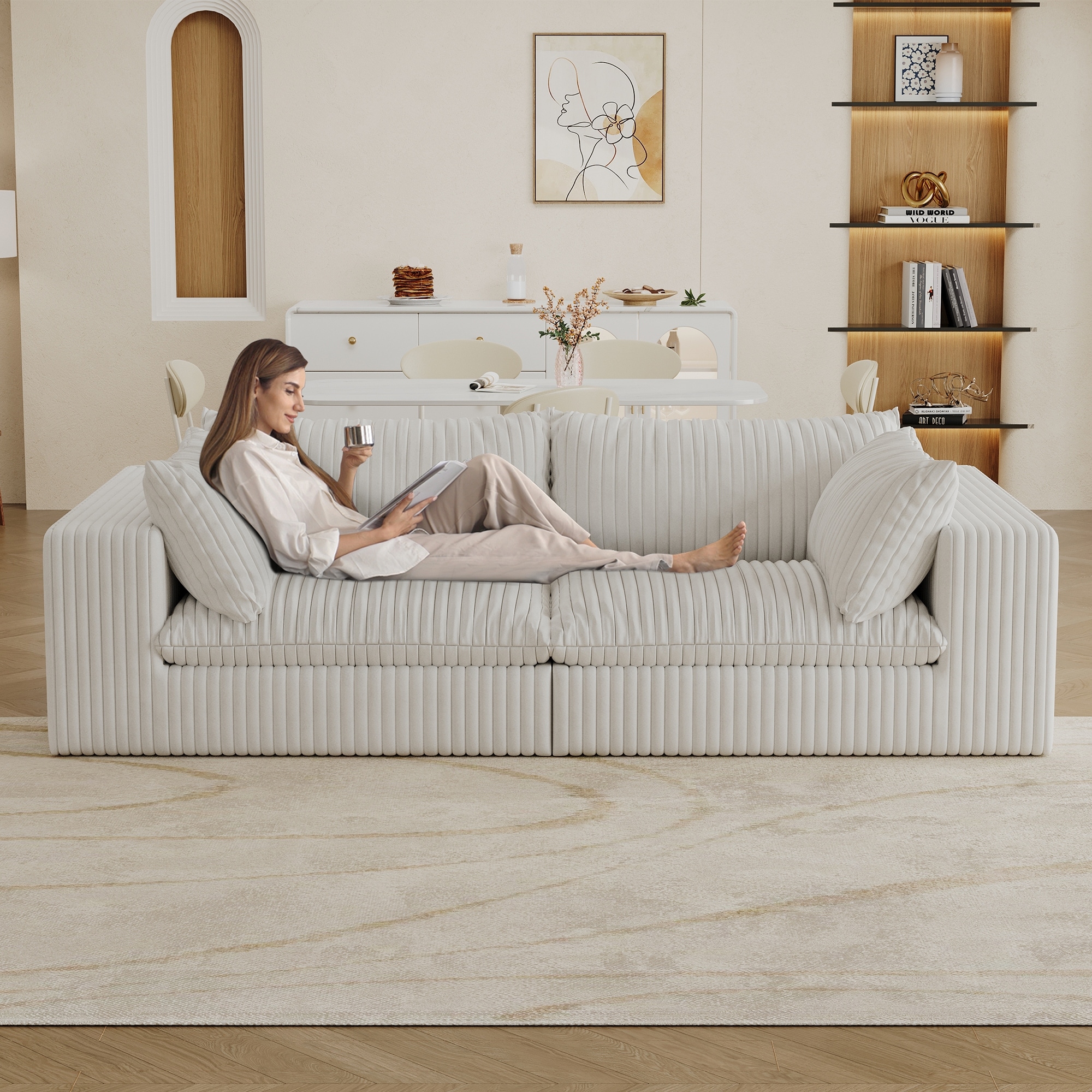 78.8" Corduroy Cloud Loveseat Sofa, Modular Sectional Couch with Removable Cushion, Deep Seat Boneless Couches
