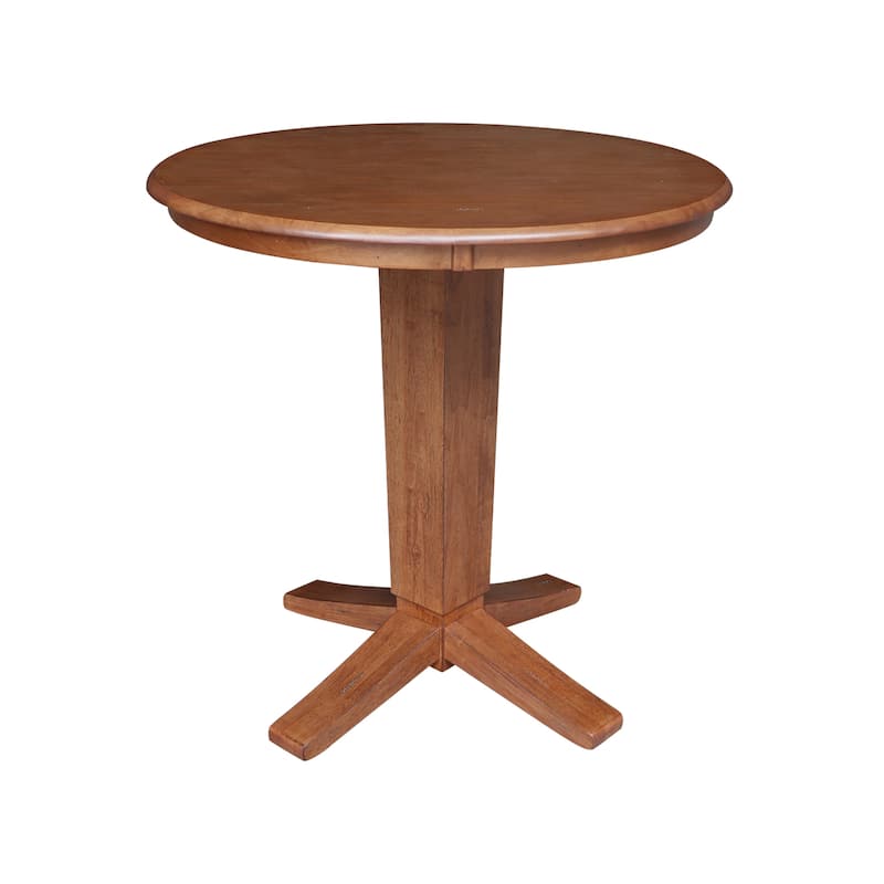 36 in Solid Wood Round Top Counter Height Pedestal Dining Table - Distressed Oak