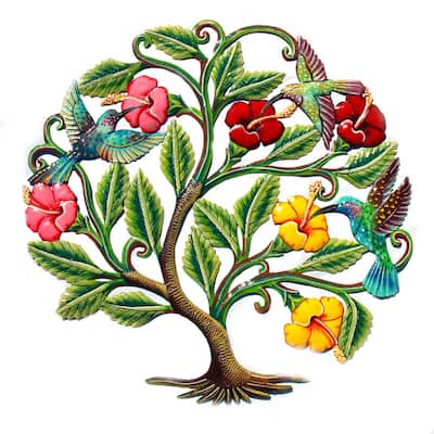 Handmade Painted Hummingbirds and Flowers Recycled Steel Wall Art-