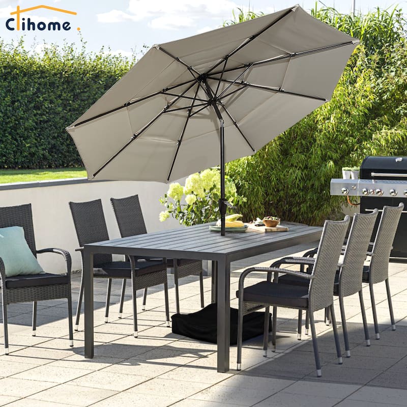 Clihome 10Ft 3-Tier Patio Outdoor Market Umbrella With Crank for Garden, Pool