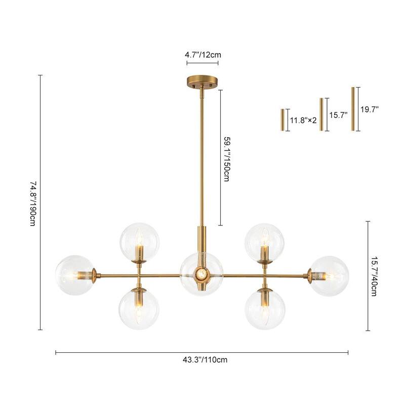 Mid-Century 8-Light Clear Glass Globe Sputnik Island Chandelier