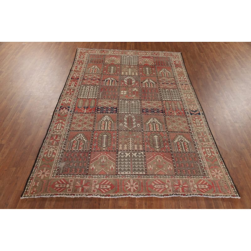 Garden Design Bakhtiari Vintage Persian Rug Hand-Knotted Wool Carpet - 6'8" x 9'10"
