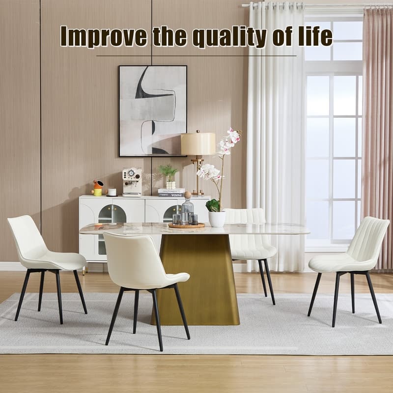 HOMEFUN PU Leather Upholstered Stripes Sturdy Metal Frame Dining Chairs(set of 4)