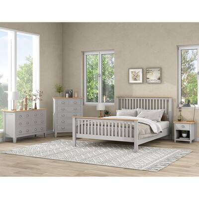 EYIW 5 Pieces Country Gray with Oak Top Bedroom Sets, Queen Bed, Nightstand x 2, Chest and Dresser