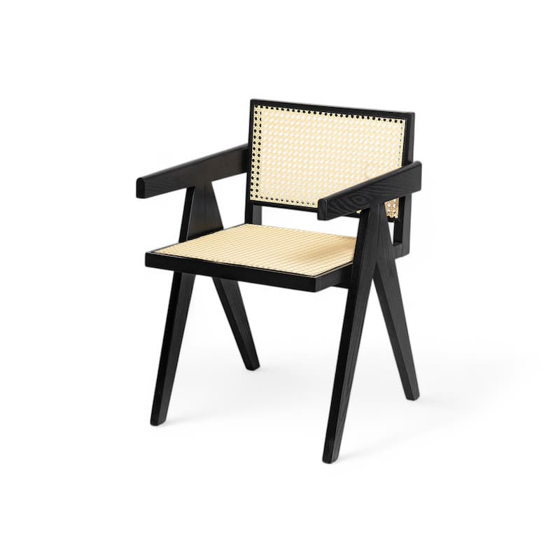 2-Piece Dining Room Arm Chairs Set with Square Rattan Backrest