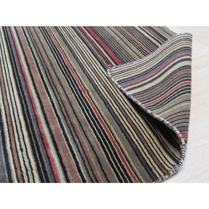 Black/Charcoal Handmade Wool Transitional Striped Rug, 3' x 5' - Durable striped rug with bold neutral tones. - N/A