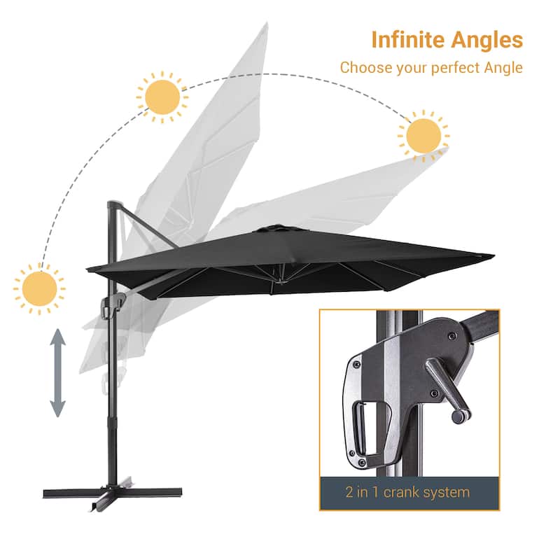 LIVOOSUN 11.5x9ft Rectangle Cantilever Patio Umbrella w/Cross Base