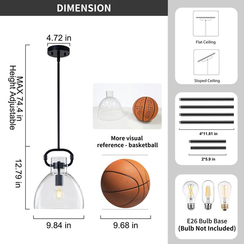 Starsky 1-Light Industrial Pendant With Glass Shade
