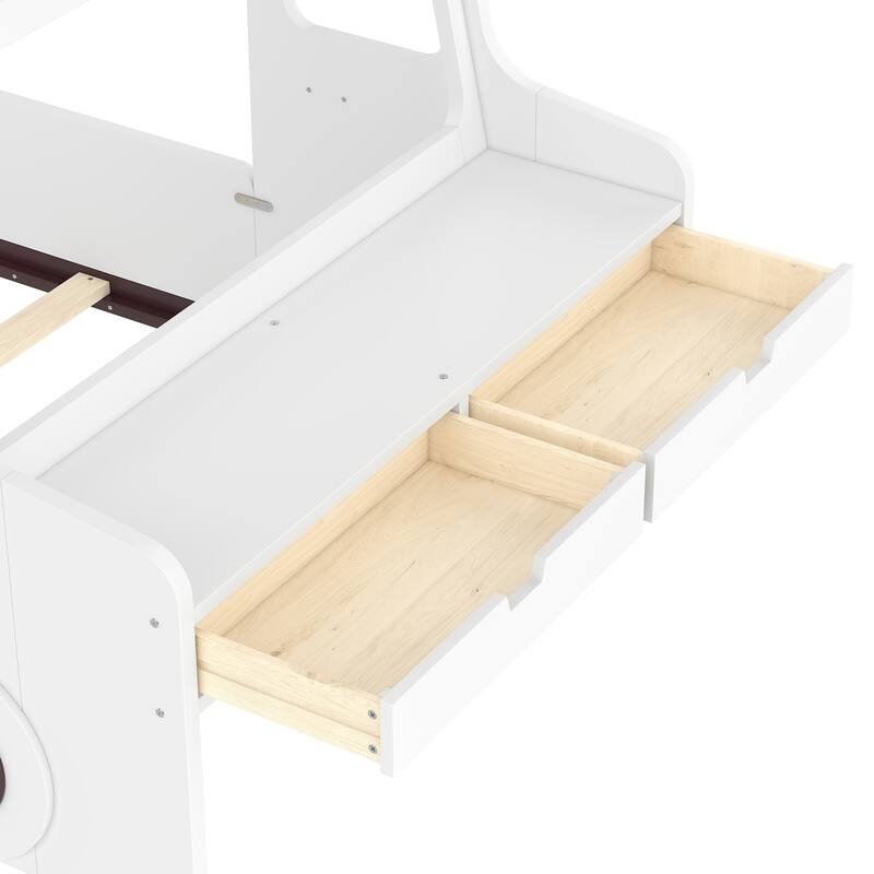 Full/Twin Kids Car Floor Bed with Storage Drawers, Window & Desk - Childlike Design