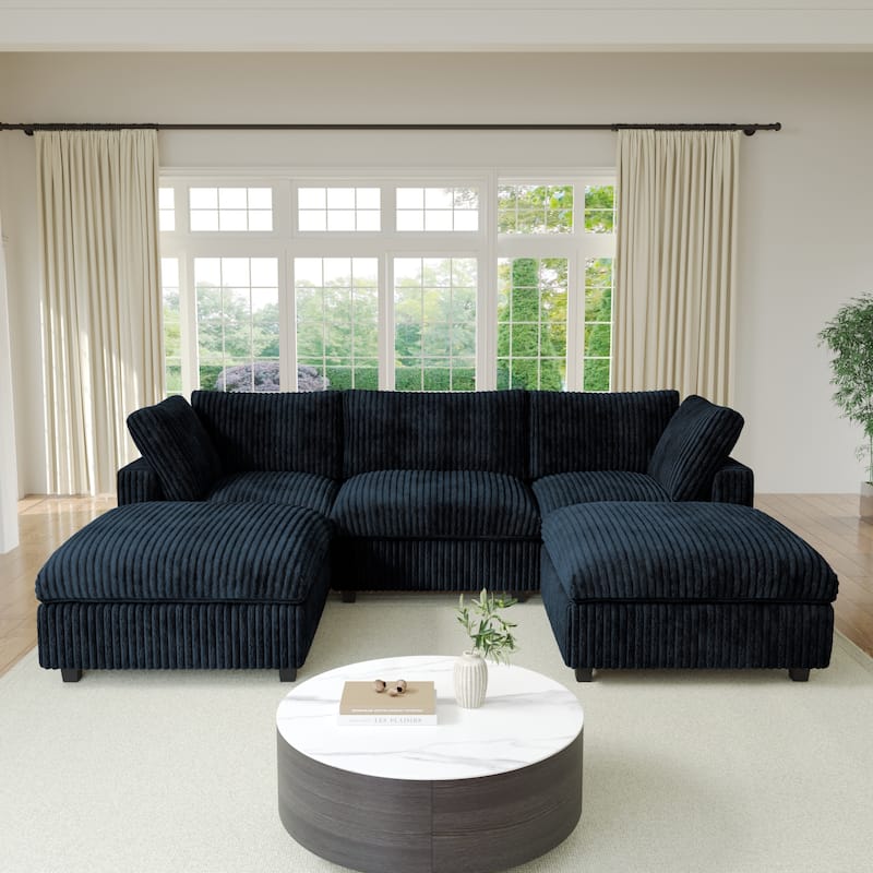 Soft Plush Upholstered Modular Sectional Sofa U-shaped Down Filled Living Room Couch-5 Seaters/6 Seaters