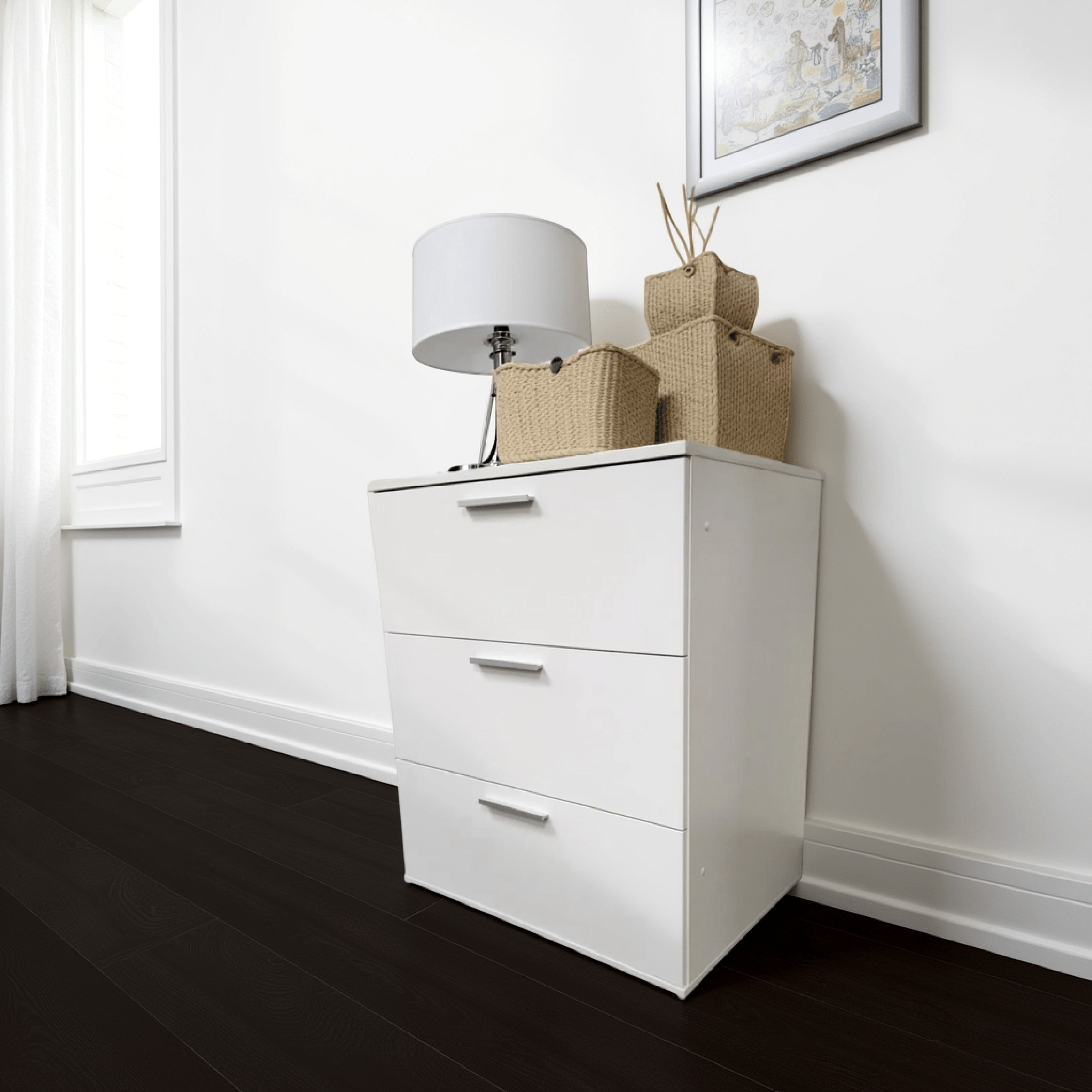 Moru Wide Dresser Chest | 3 Jumbo Drawers | Modular Design White Wood Moru Wide Dresser Chest | 3 Jumbo Drawers | Modular Design White Wood