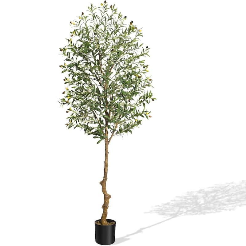 Tall Faux Silk Olive Tree for Home Office Living Room Floor Decor - 7ft