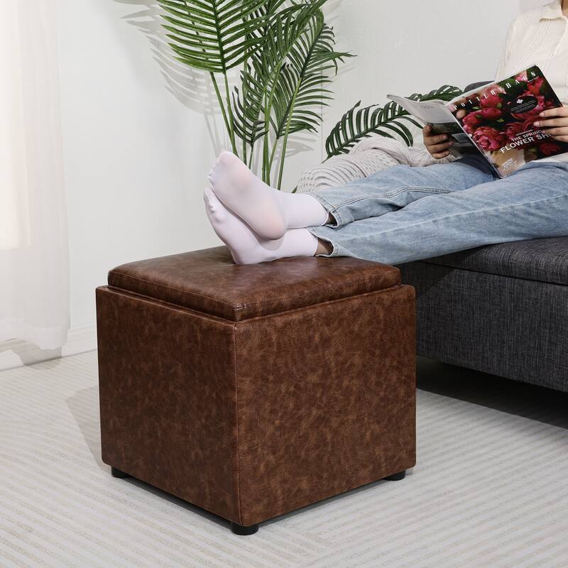 Adeco Storage Ottoman With Tray