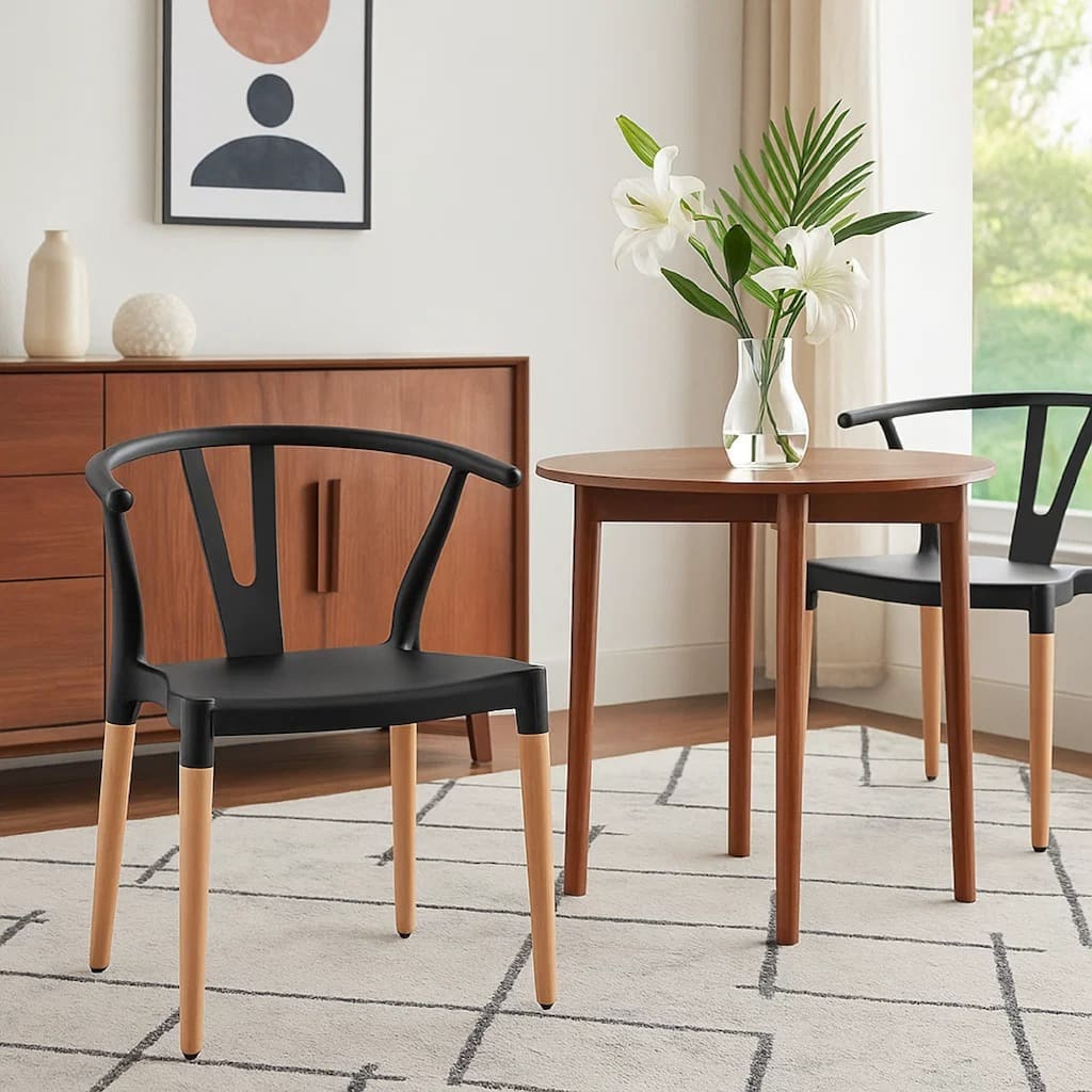 Dining Side Chair Set of 2, Sculpted Design 29 Inch Black Seat