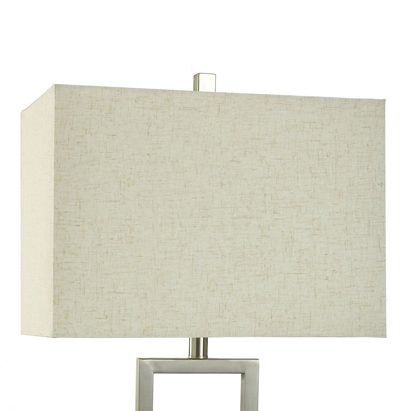 Brushed And Satin - Modern Table Lamp In Brushed Nickel And Black Finish - Heathered Oatmeal Shade