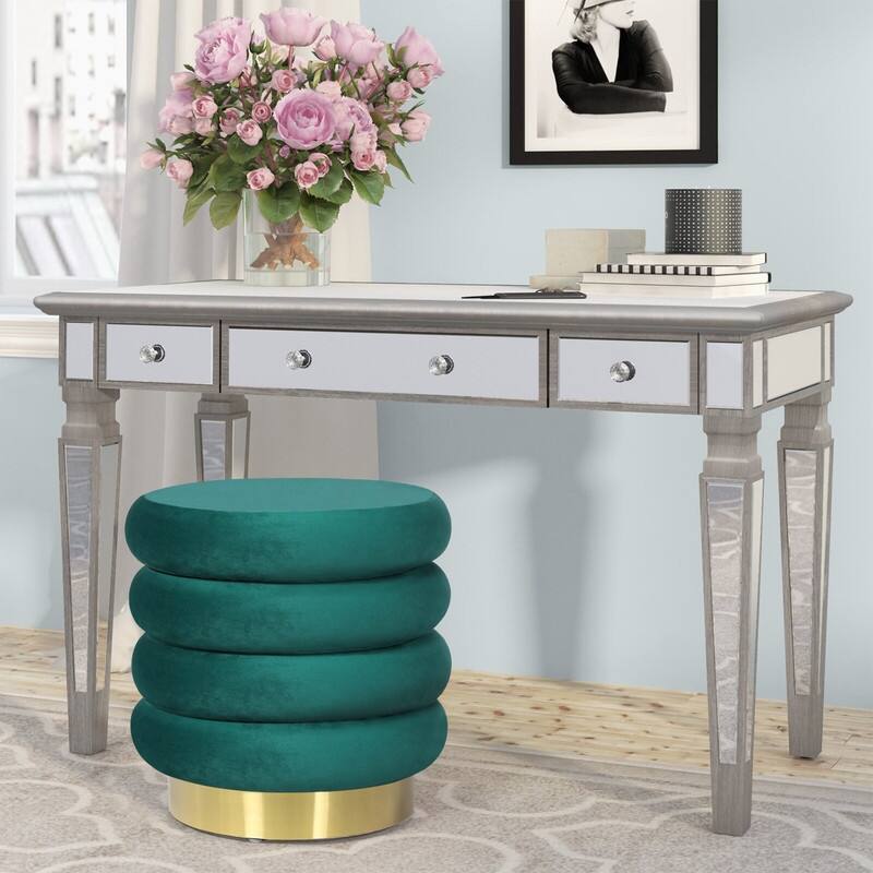 Adeco Round Storage Ottoman Removable Lid Vanity Makeup Footstool