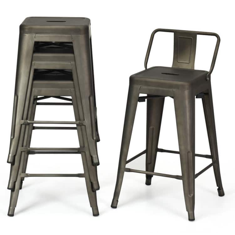 24" Set of 4 Low Back Metal Counter Stool Stools - 17" x 17"x 31" (L x W x H)