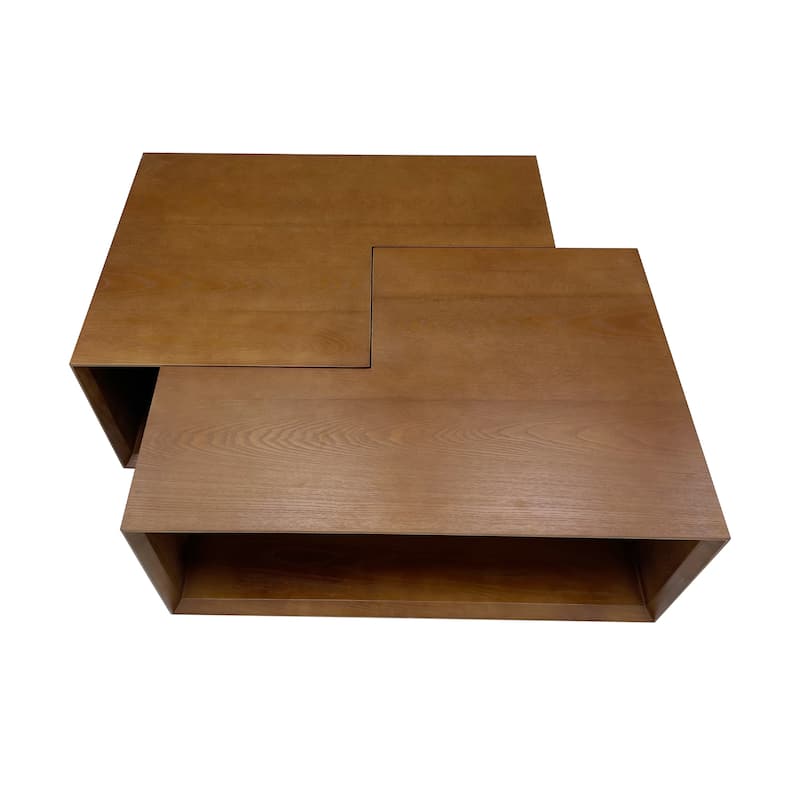 53.14" Mid Century Wood Coffee Table, Set of 2, Brown