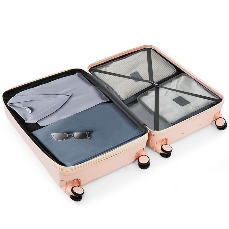 Luggage Set of 3, Airline Certified Carry-on Luggage with Cup Holder, ABS Hard Shell Luggage with Spinner Wheels