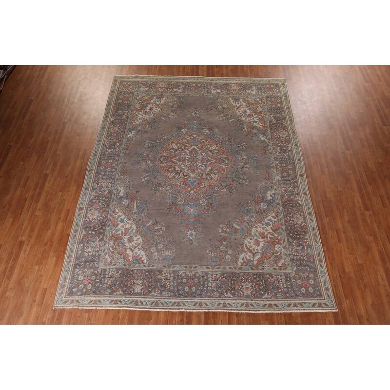 Tabriz Vintage Persian Area Rug Handmade Wool Carpet - 9'9" x 12'9"