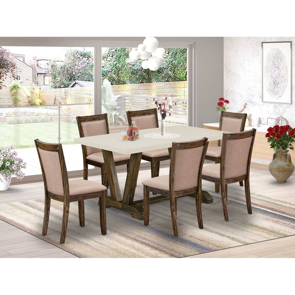 HomeStock 7-Piece Distressed Jacobean Finish Solid Wood Top Dining Table with 6-Chairs