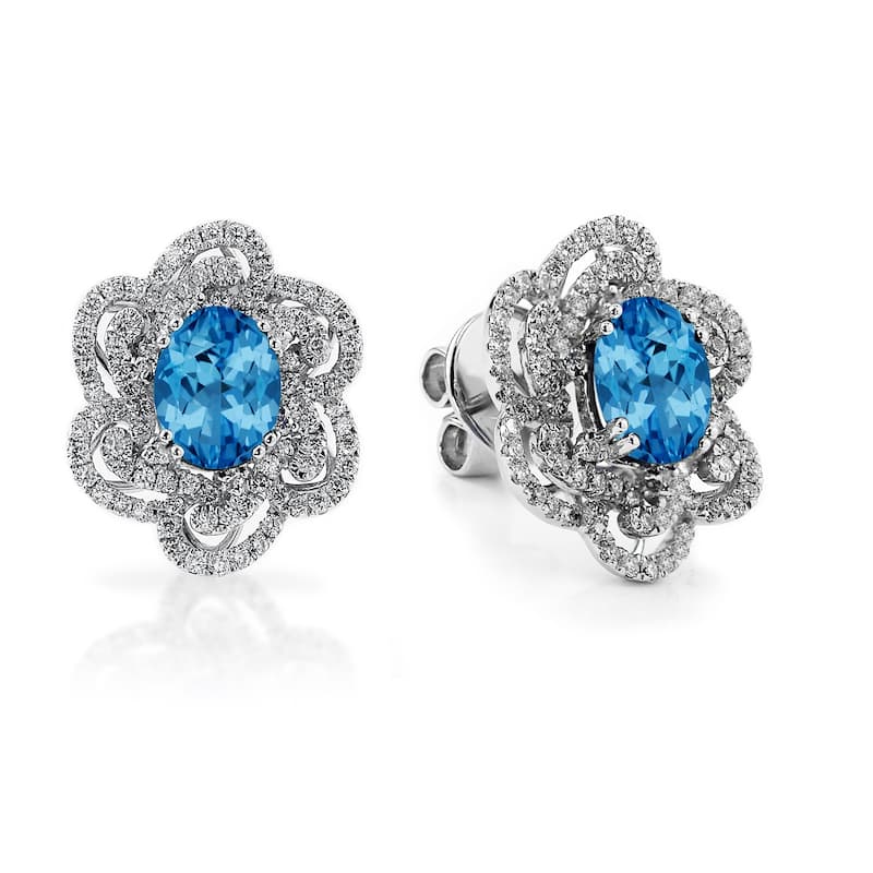 Auriya 3 1/5ct Fancy Oval-cut Blue Topaz Halo Diamond Stud Earrings 9/10ctw 18k Gold