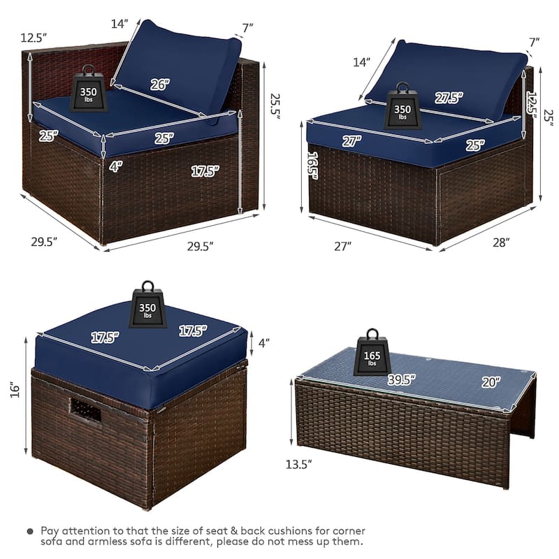 8PCS Patio Rattan Furniture Set Space-Saving Storage W/ Cushion