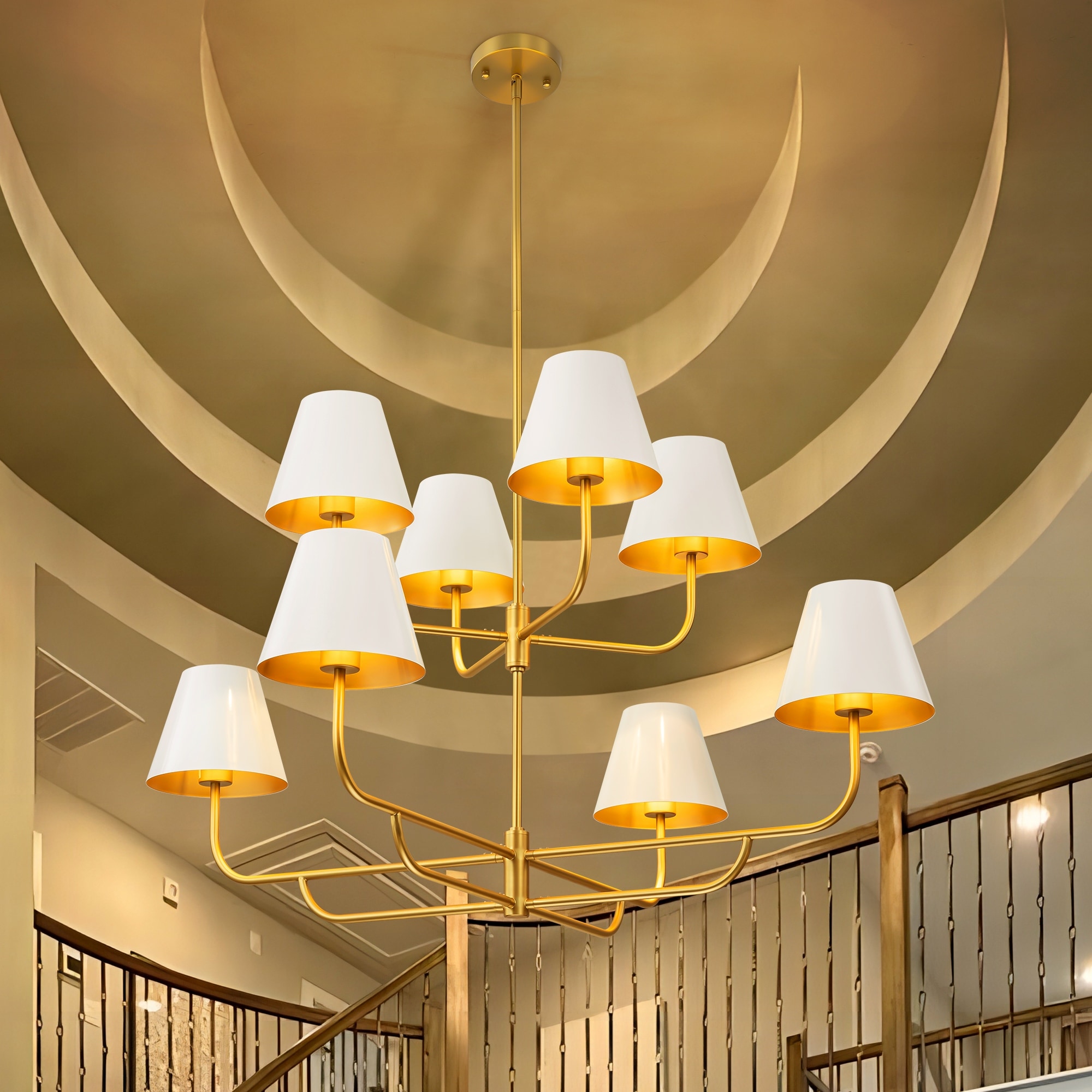 8 Light Mid Century Modern Oversized 2 Tier Chandelier Cone Sputnik Pendant Chandelier On Sale Bed Bath Beyond 39688009
