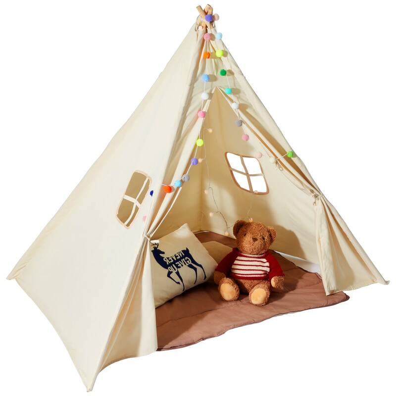 Kids Play Tent with Mat and Lamp Indoor Outdoor Tent for Toddlers - 46.5 x 46.5 x 56.3 in