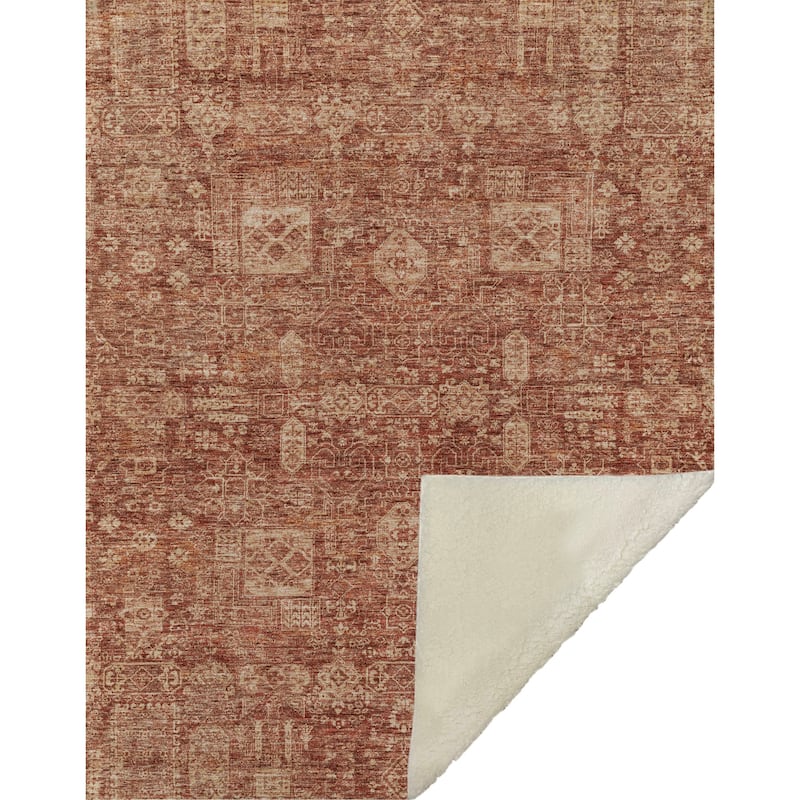 Premium Machine Washable Persian Panel Sherpa Throw Blanket