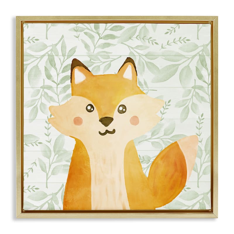 Stupell Whimsical Fox on Florals Framed Floater Canvas Wall Art Design By Kim Allen - 18 x 18 - Gold