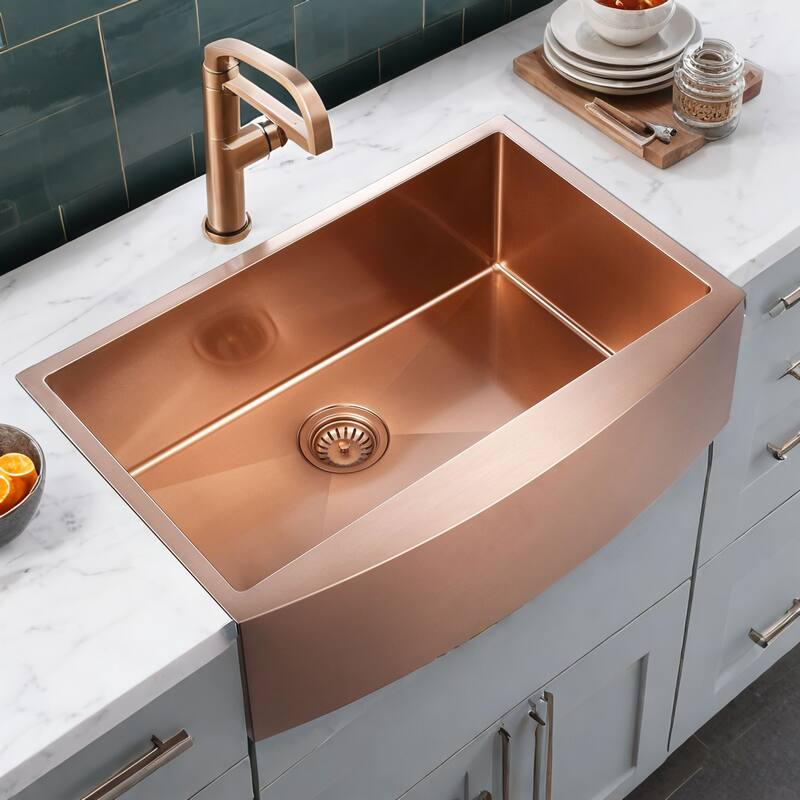 HIGOLD 33'' L Rectangle Single Bowl Stainless Steel Kitchen Sink - Rose Gold