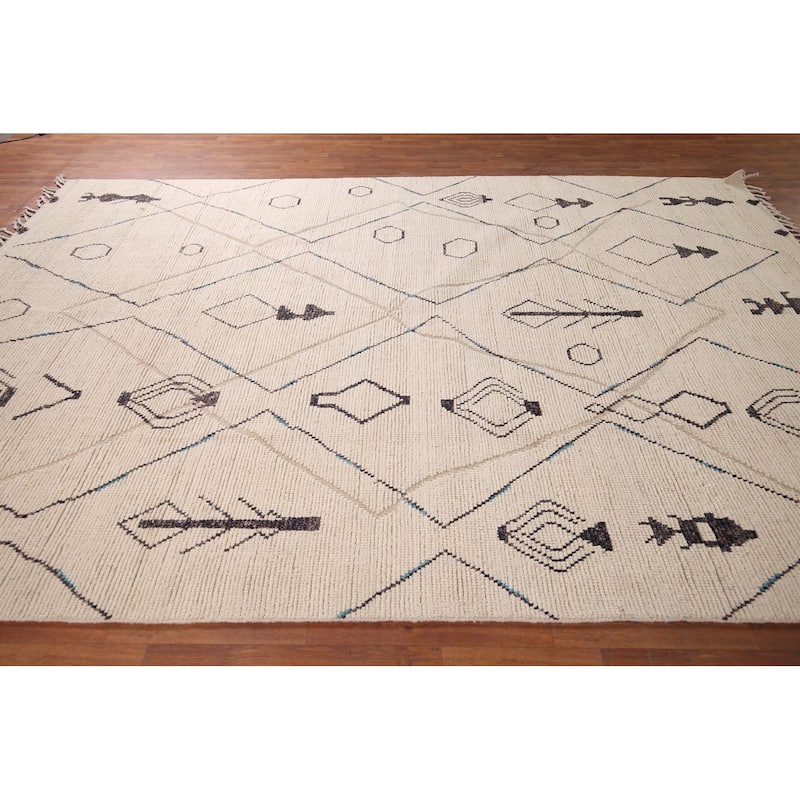 Moroccan Abstract Area Rug Handmade Wool Carpet - 7'11" x 11'6"