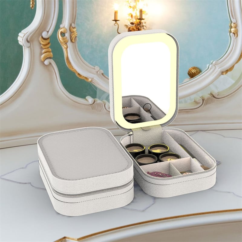 Portable Makeup Case with Rechargeable LED Mirror