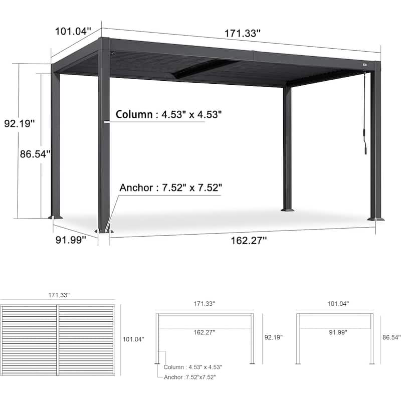 PURPLE LEAF Louvered Pergola Sun Shade Shelter with Adjustable Metal Roof for Patio Hardtop Pergola