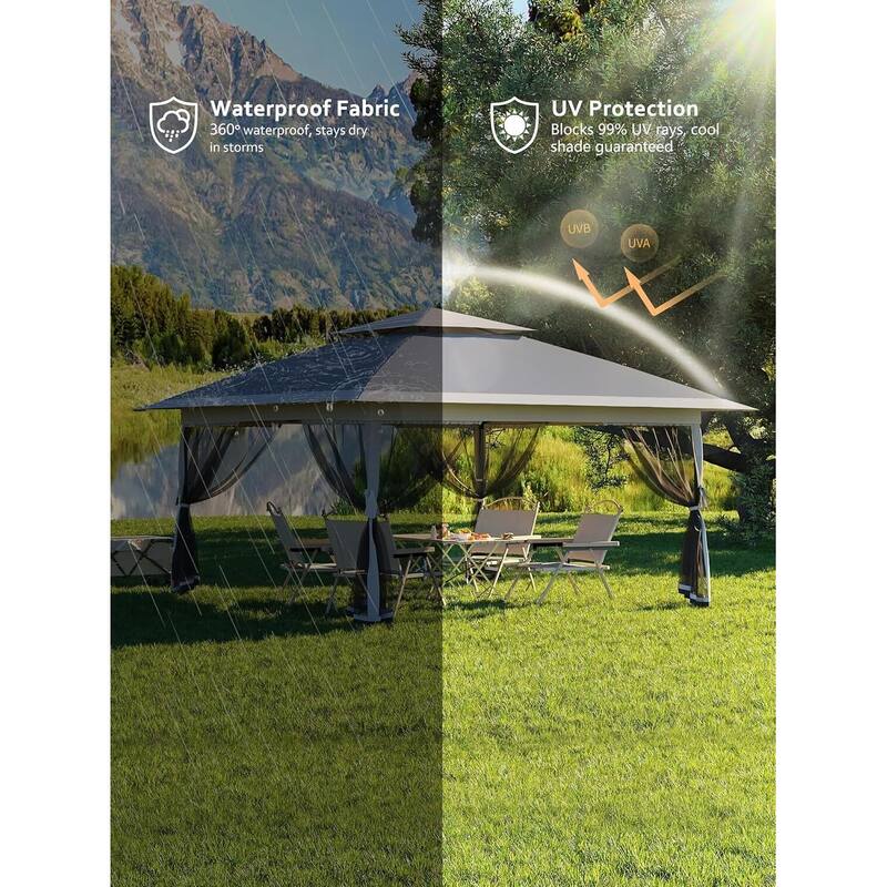 13x13 Outdoor Pop up Gazebo, with Mosquito Netting - 13*13Ft