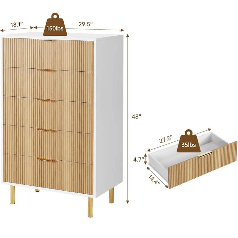 Modern Design 5 Drawer Dresser, Storage Cabinet for Bedroom, Living Room, Closet, Hallway