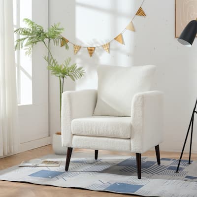 Upholstered Teddy Fabric Accent Chair, Arm Chairs with Pillow Mid Century Modern Living Room Lounge Chair, Single Sofa Chair