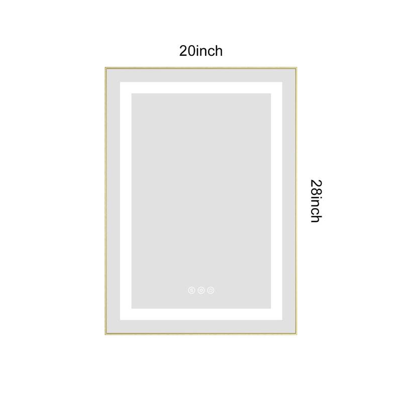 20 x 28 Inch LED Bathroom Mirror with Front and Backlight, Wall Mounted Vanity Mirror with Aluminum Frame, Anti-Fog