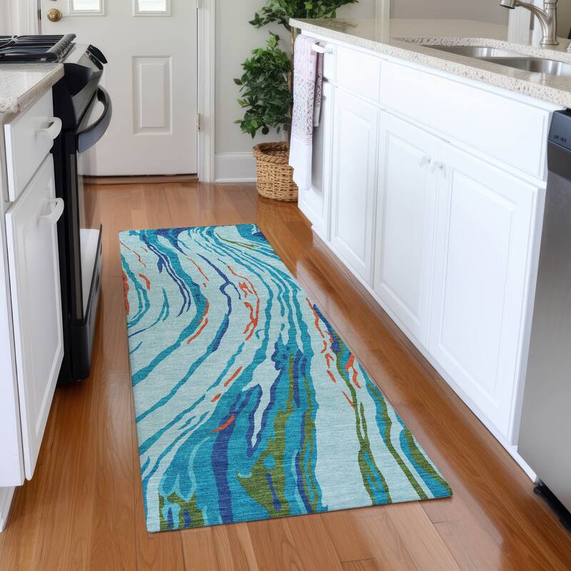 Premium Washable Super Soft Abstract Contemporary Mayfield Rug - Blue - 2'3" x 7'6"