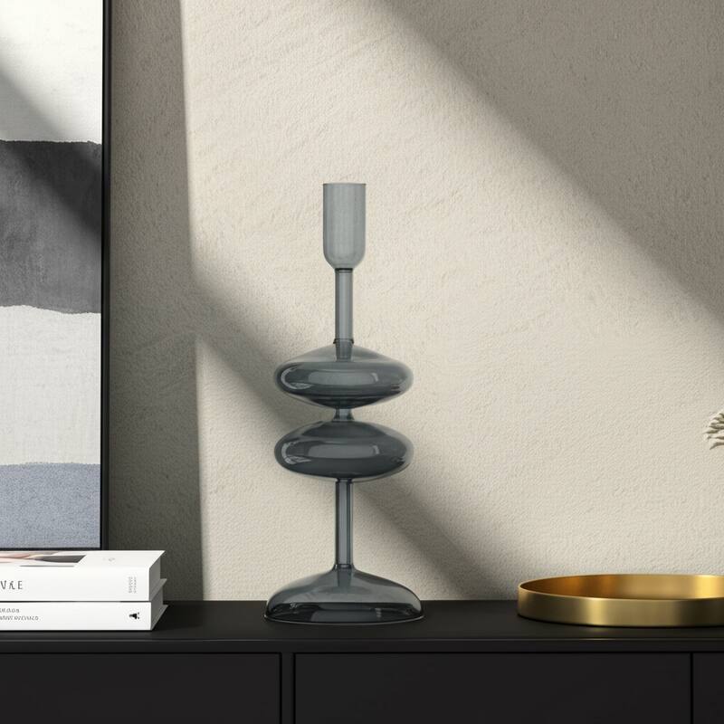 Modern Glass Retro Bubble Pillar and Taper Candle Holder Sleek Design