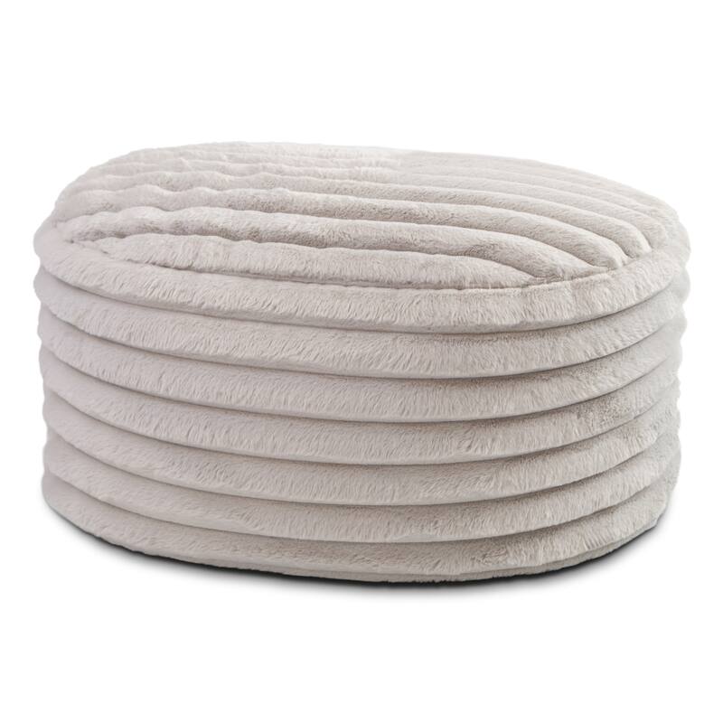 Large Faux Fur Ribbed Plush Pouf Ottoman - 35" - Gray