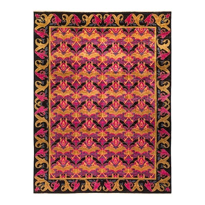 Overton Hand Knotted Wool Vintage Inspired Modern Contemporary Arts & Crafts Black Area Rug - 8' 10" x 11' 10"