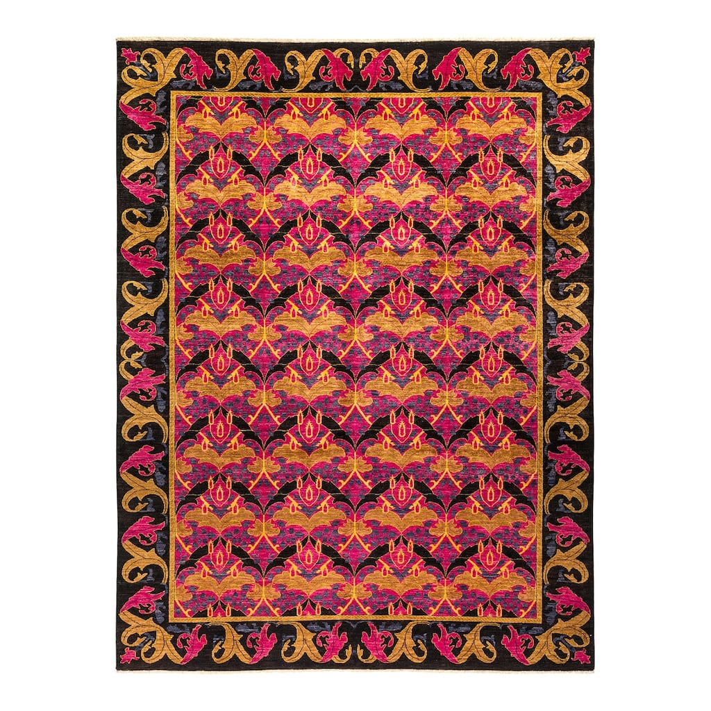 Overton Hand Knotted Wool Vintage Inspired Modern Contemporary Arts & Crafts Black Area Rug - 8' 10" x 11' 10"