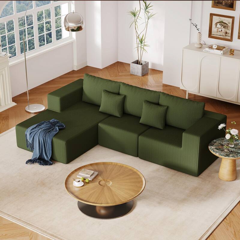 108.3" Sectional Foam Couch, L-Shape Sofa with Chaise Lounge, Modular Cloud Sofa - Green