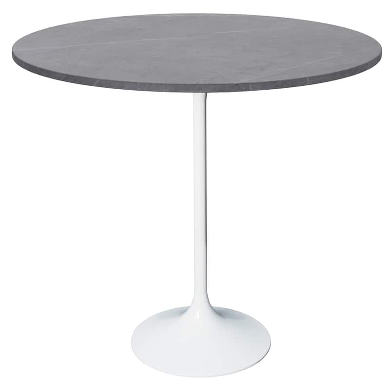 LeisureMod Verve 48" Round Bar Dining Table with Stone TableTop and White Steel Base for Kitchen & Dining Room