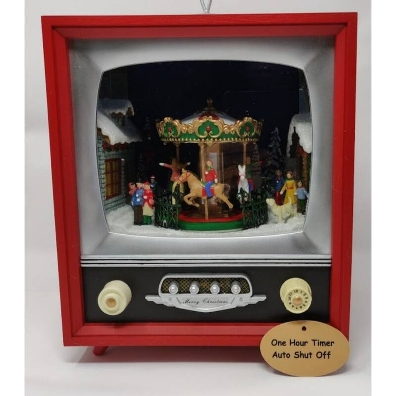LED Lighted Carousel TV Christmas Decorations - 17.25" - Red - Set of 2